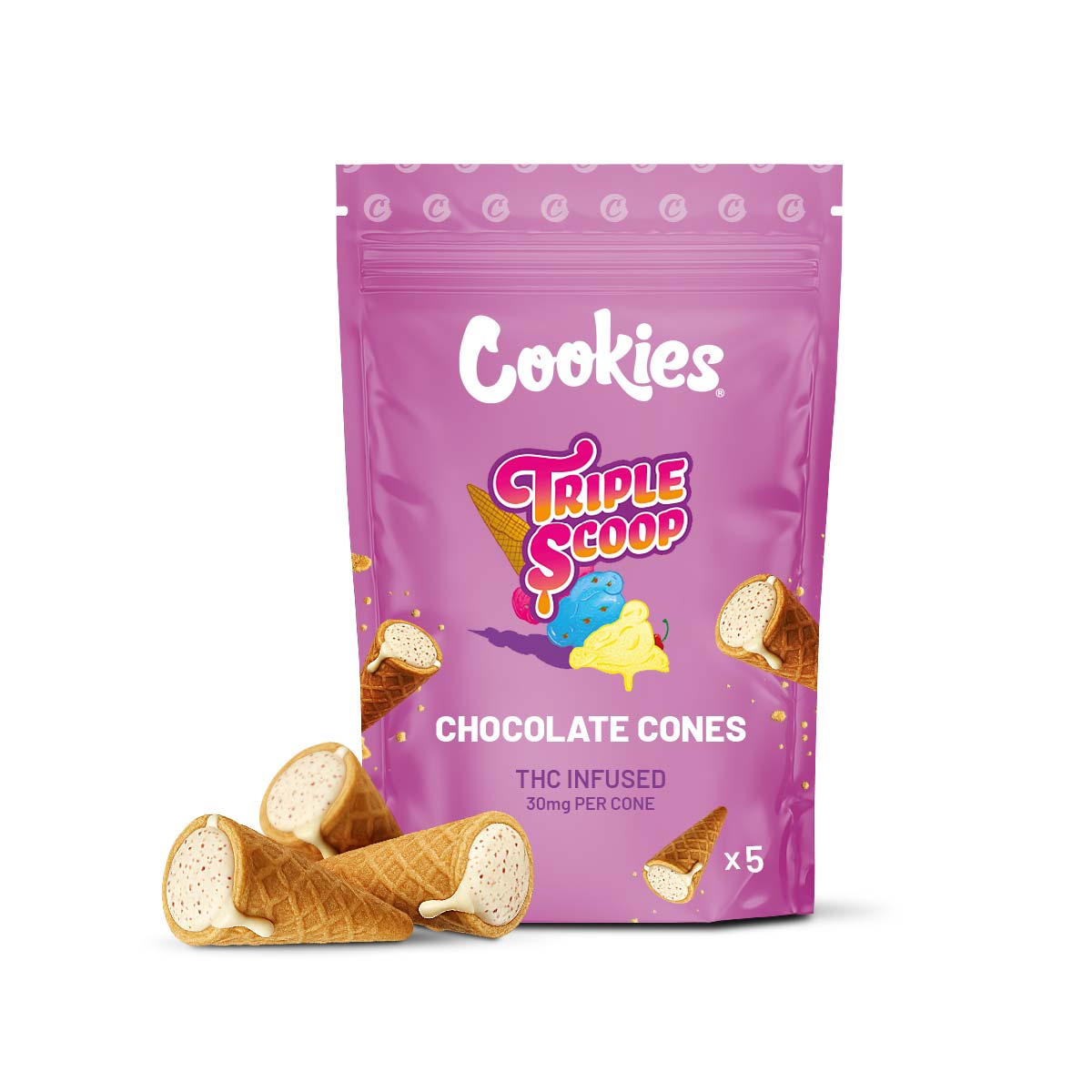 CHOCOLATE CONES TRIPLE SCOOP THC INFUSED 30MG COOKIES (x5)